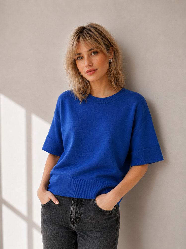 Dünnes Feinstrick T-Shirt aus Merinowolle | Damen