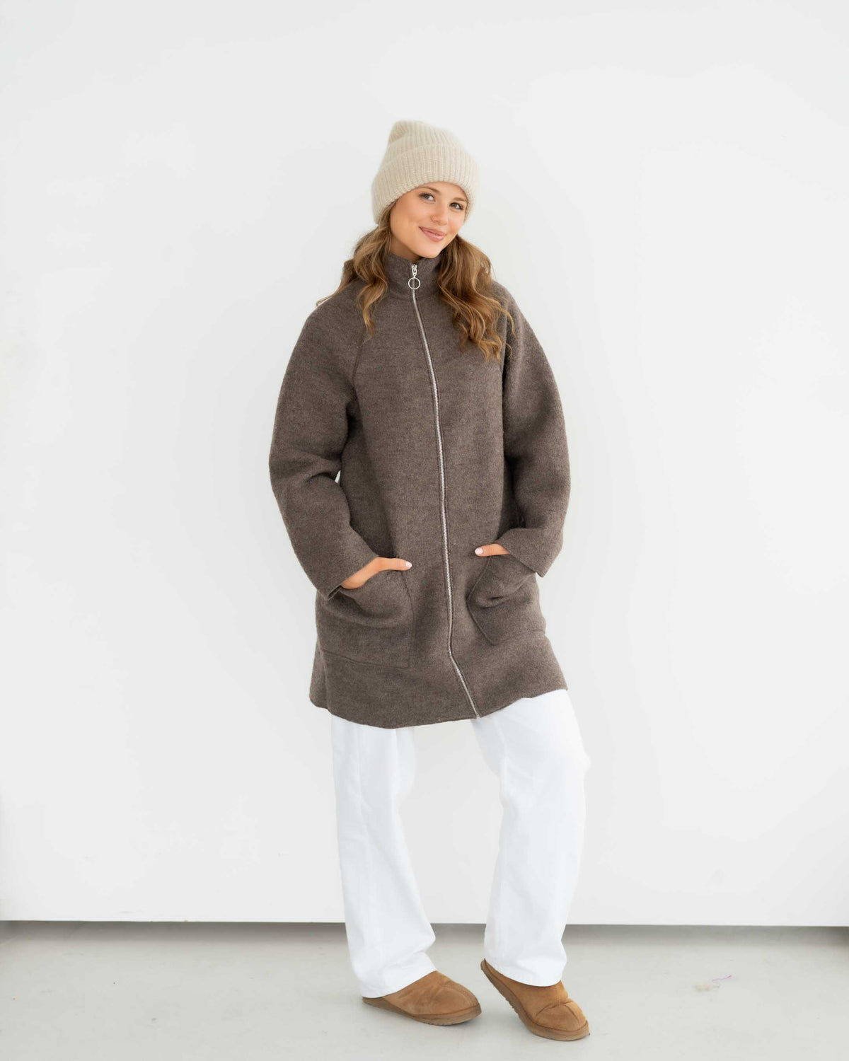 Short boiled wool coat | Women