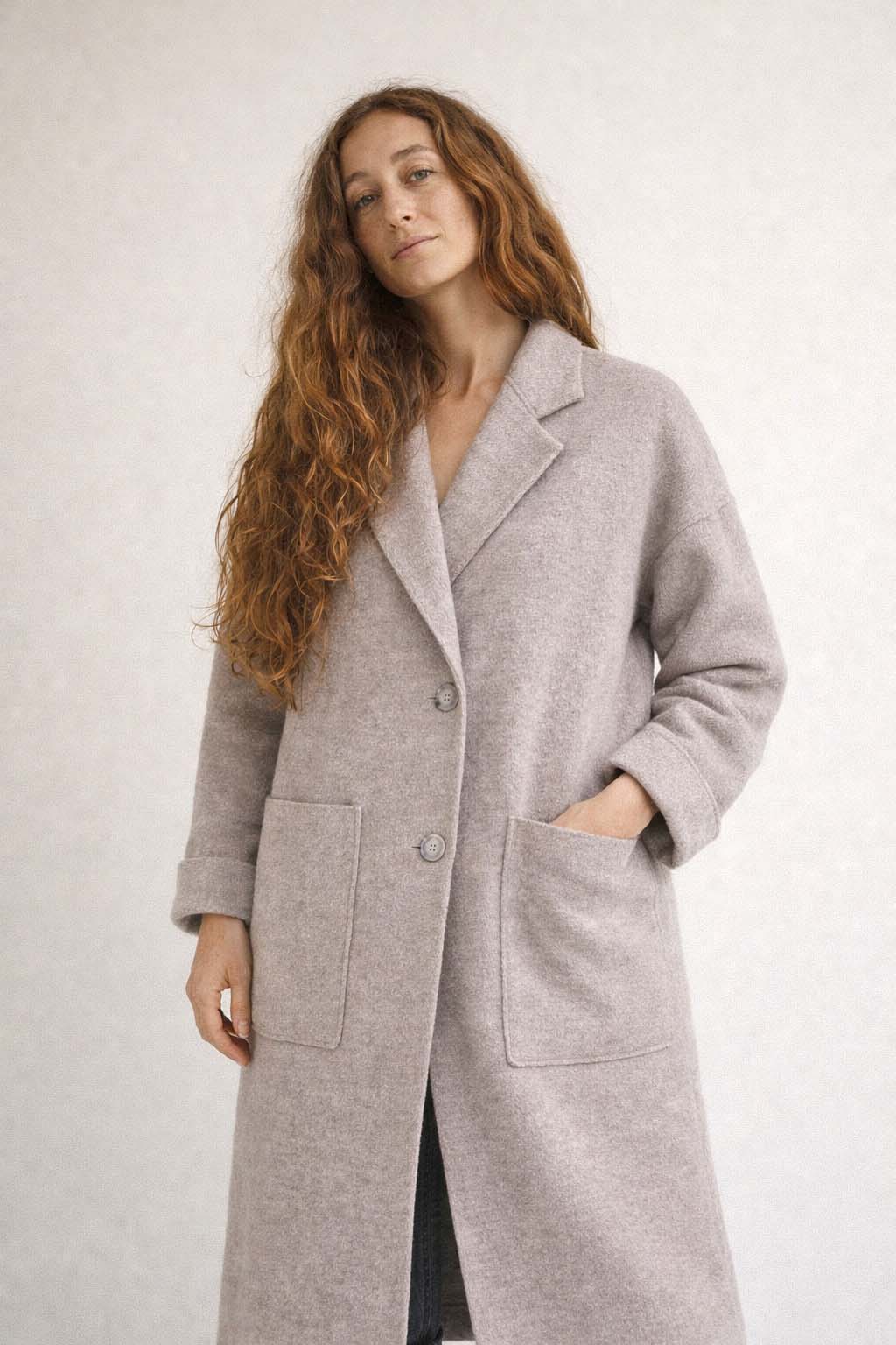 Long boiled wool coat for women made of 100% virgin wool