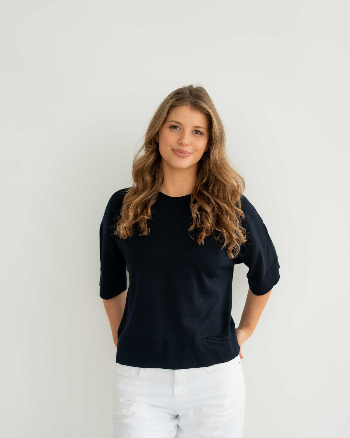 Dünnes Feinstrick T-Shirt aus Merinowolle | Damen