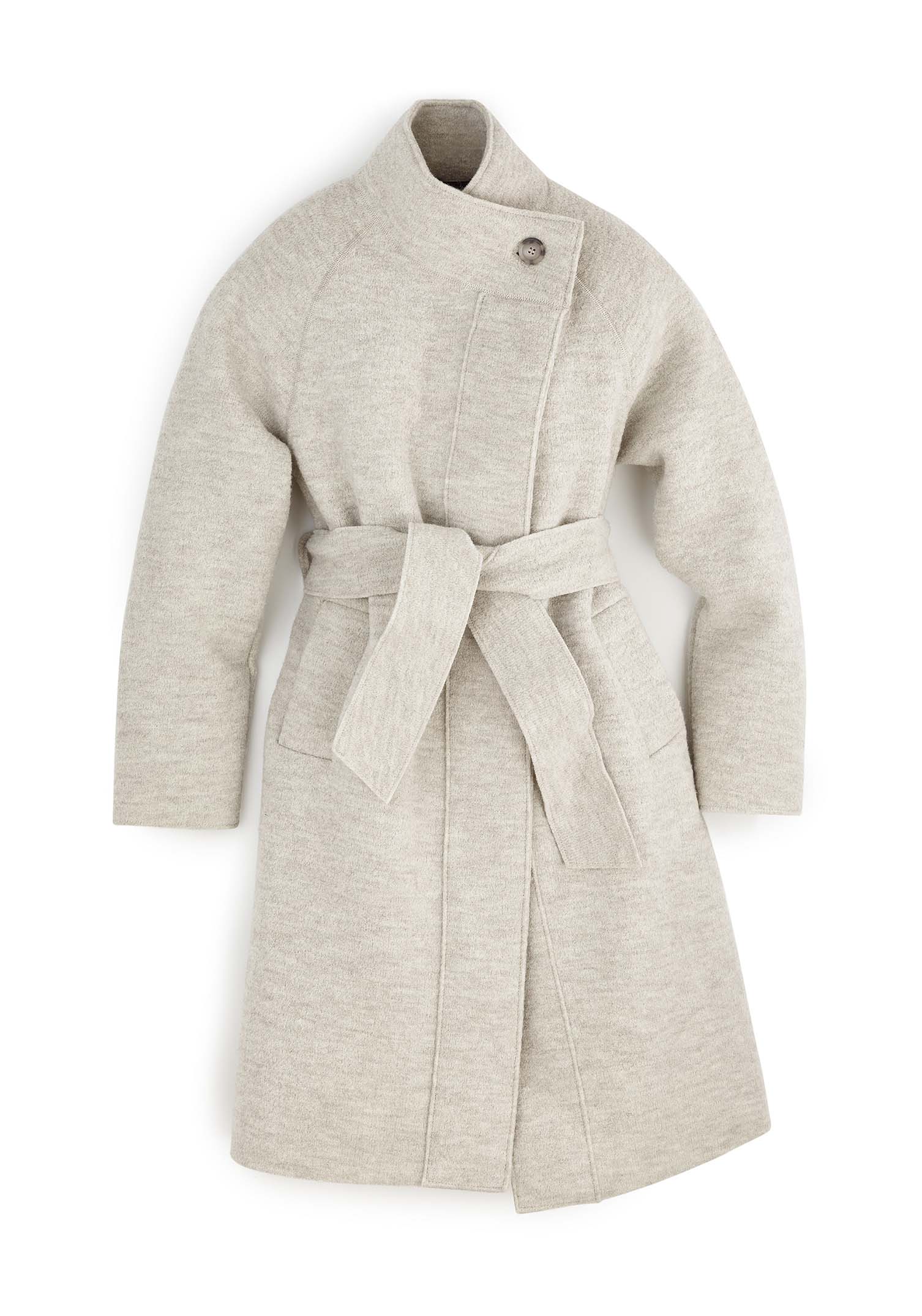 Felted coat with waist belt and button