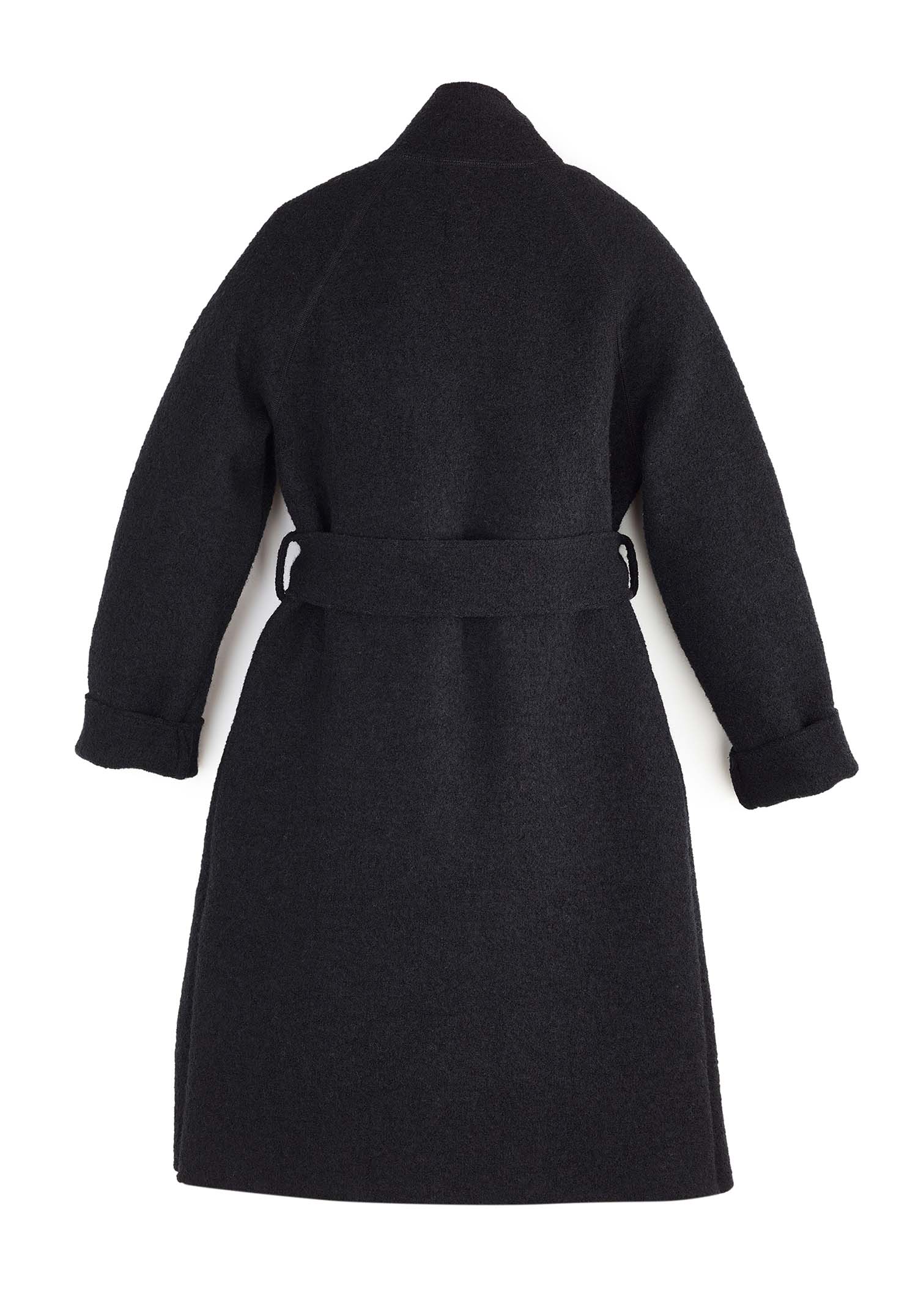 Felted coat with waist belt and button