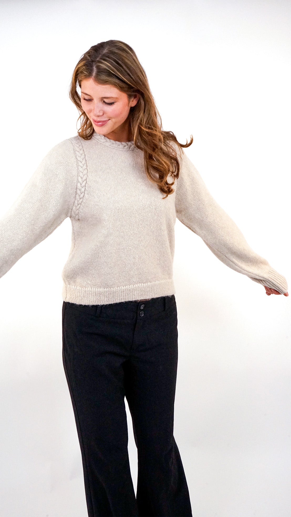 Sweater mit Flechtdetails aus Alpaka  | Damen