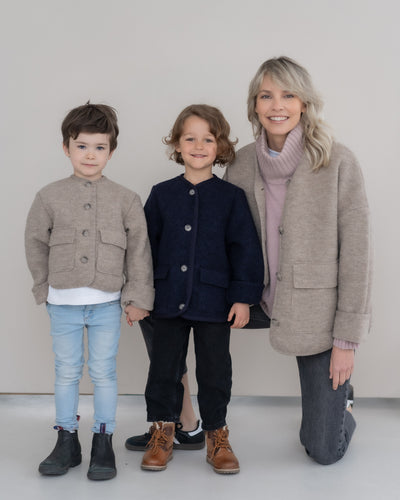 Short oversized jacket for women made of boiled wool