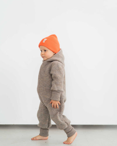 Overall aus Wollwalk mit Teddy-Kapuze und Bündchen | Baby & Kinder