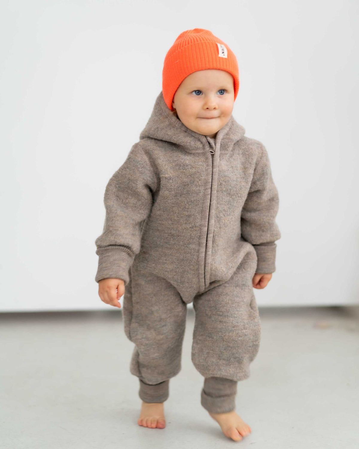 Overall aus Wollwalk mit Teddy-Kapuze und Bündchen | Baby & Kinder