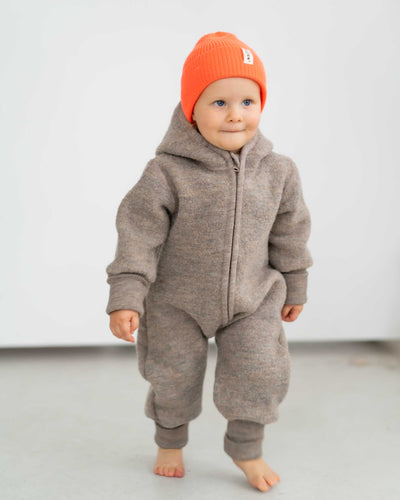 Overall aus Wollwalk mit Teddy-Kapuze und Bündchen | Baby & Kinder