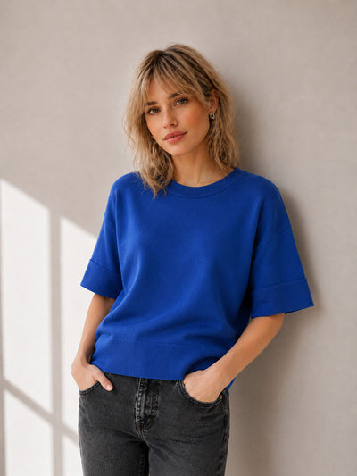 Dünnes Feinstrick T-Shirt aus Merinowolle | Damen