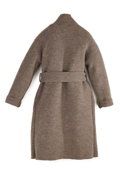 Felted coat with waist belt and button