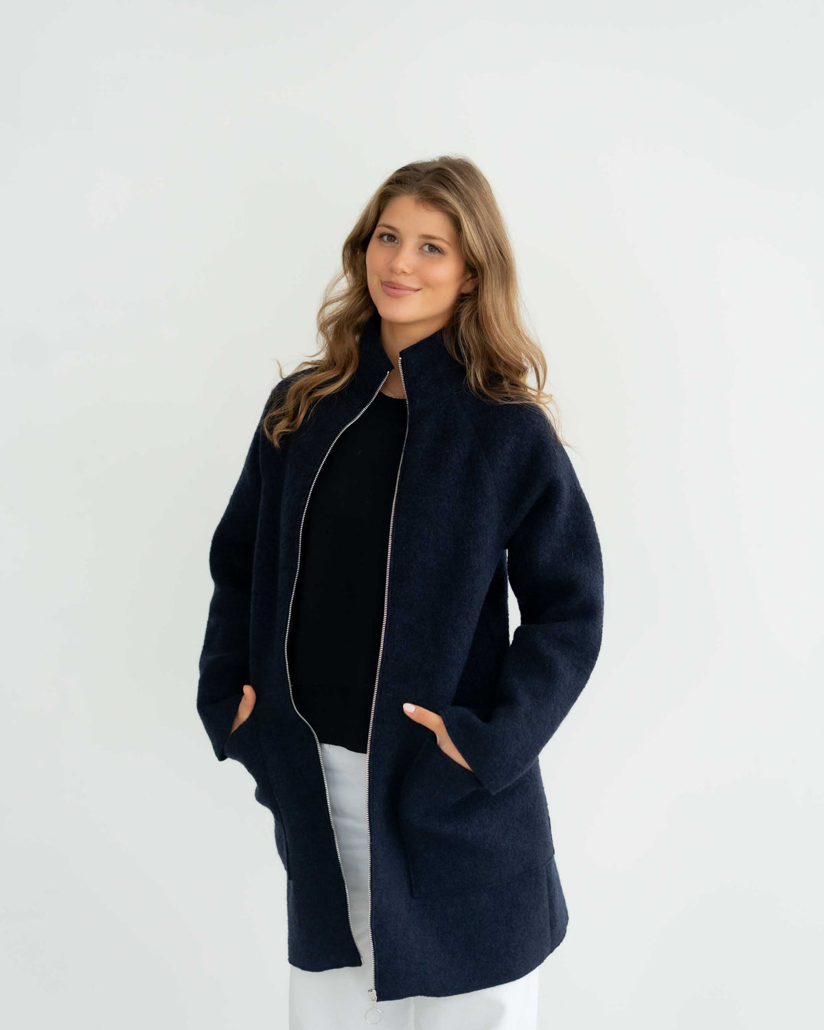 Short boiled wool coat | Women