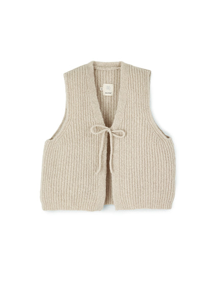 Kurze Grobstrick Weste für Damen mit Bändchen aus Alpakawolle