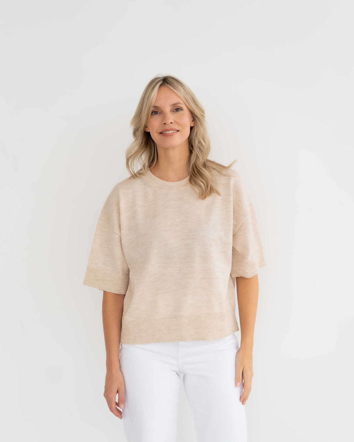Dünnes Feinstrick T-Shirt aus Merinowolle | Damen