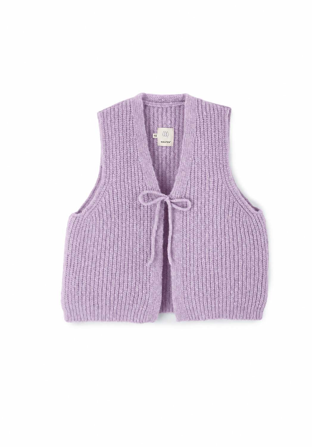 Short Chunky Knit Vest for Women with Tie Straps Made of Alpaca Wool