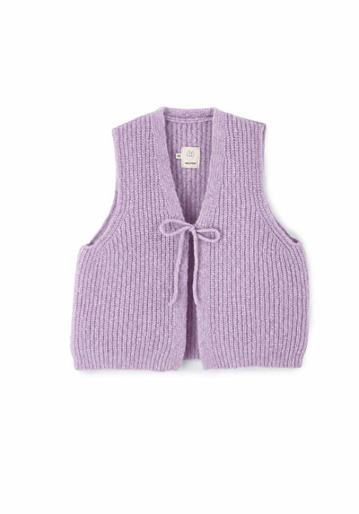 Short Chunky Knit Vest for Women with Tie Straps Made of Alpaca Wool