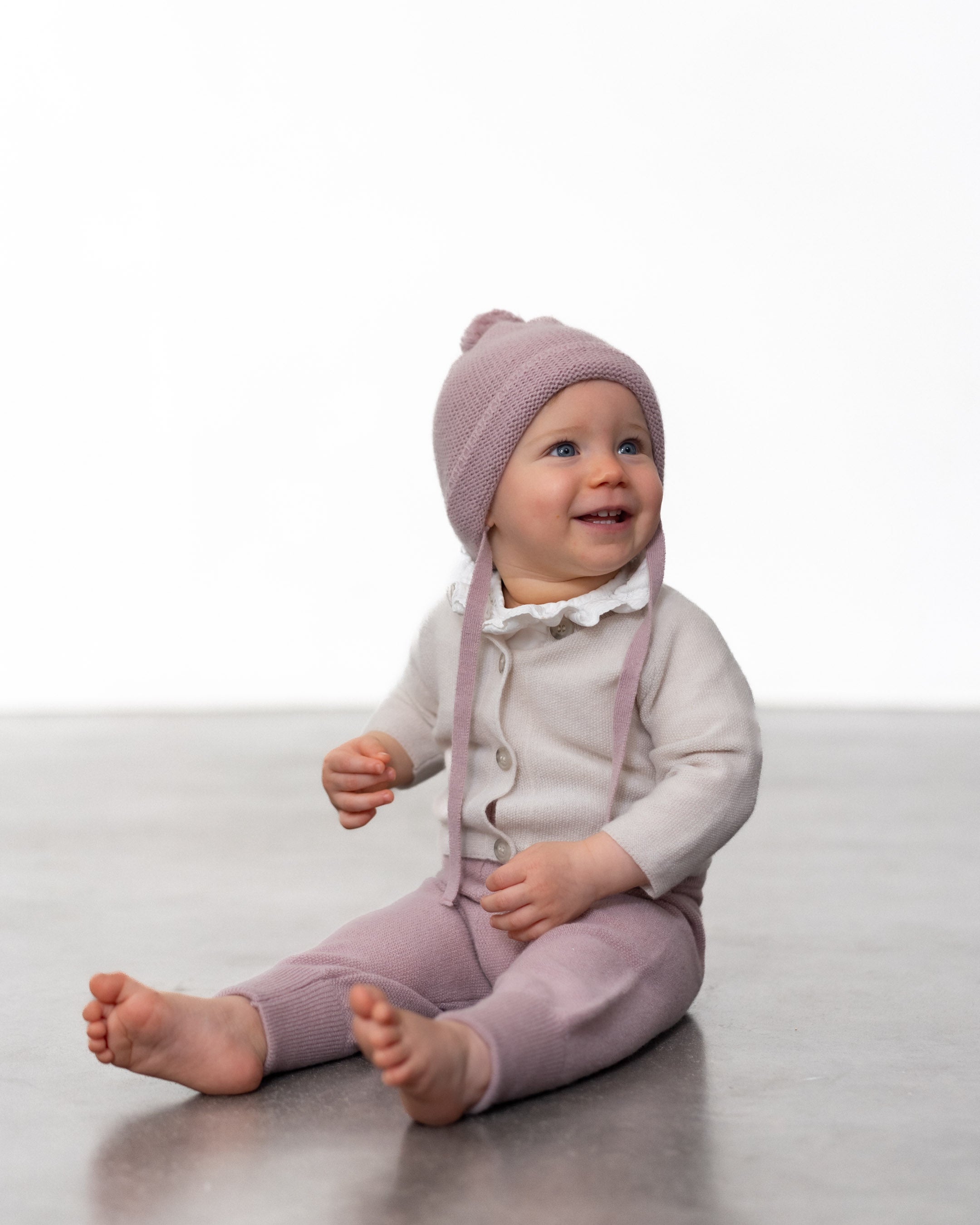 Cashmere Baby Bobble Hat with Ties