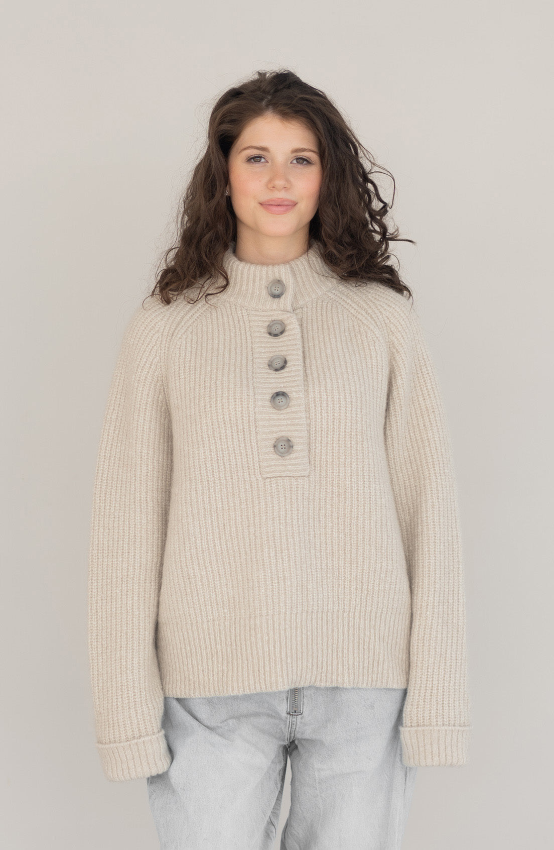 Struktur Sweater mit Knopfleiste aus Alpaka | Damen