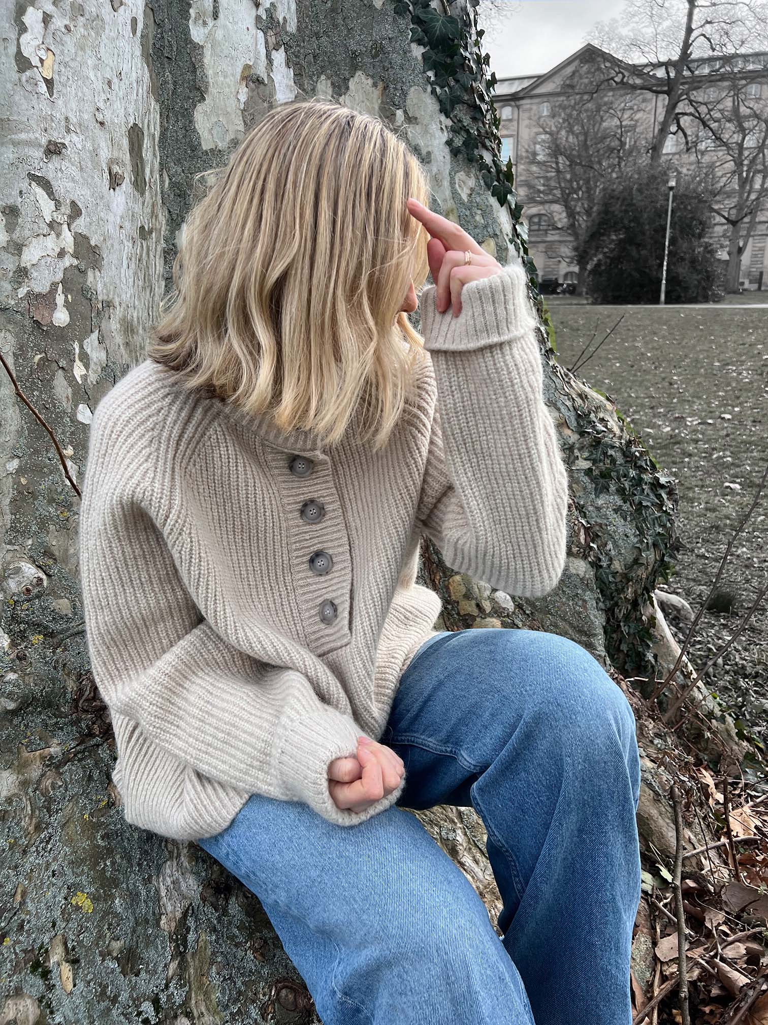 Struktur Sweater mit Knopfleiste aus Alpaka | Damen