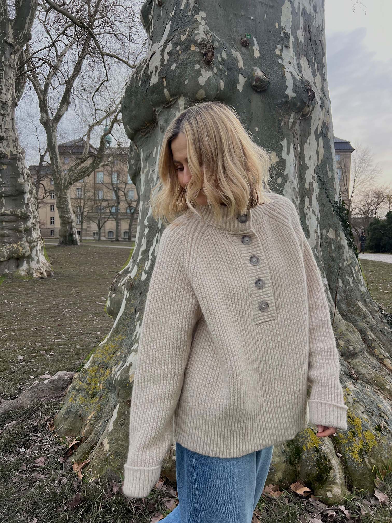 Struktur Sweater mit Knopfleiste aus Alpaka | Damen