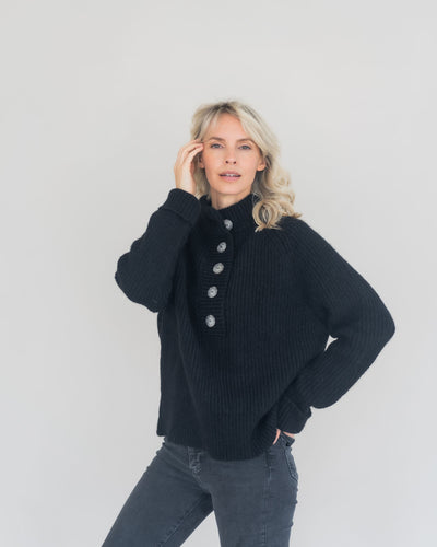 Struktur Sweater mit Knopfleiste aus Alpaka | Damen