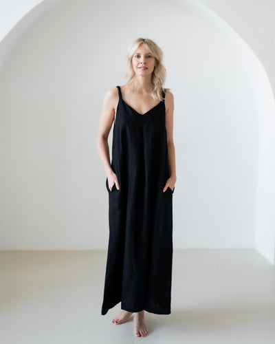 Kleid mit gedrehten Trägern aus Leinen | Damen