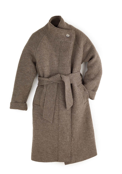 Felted coat with waist belt and button