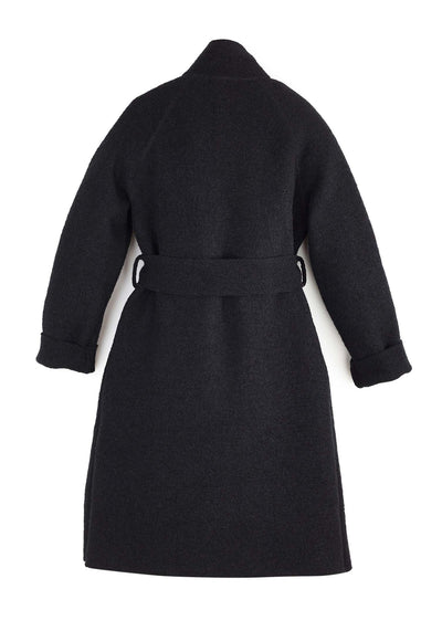 Felted coat with waist belt and button