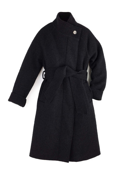 Felted coat with waist belt and button