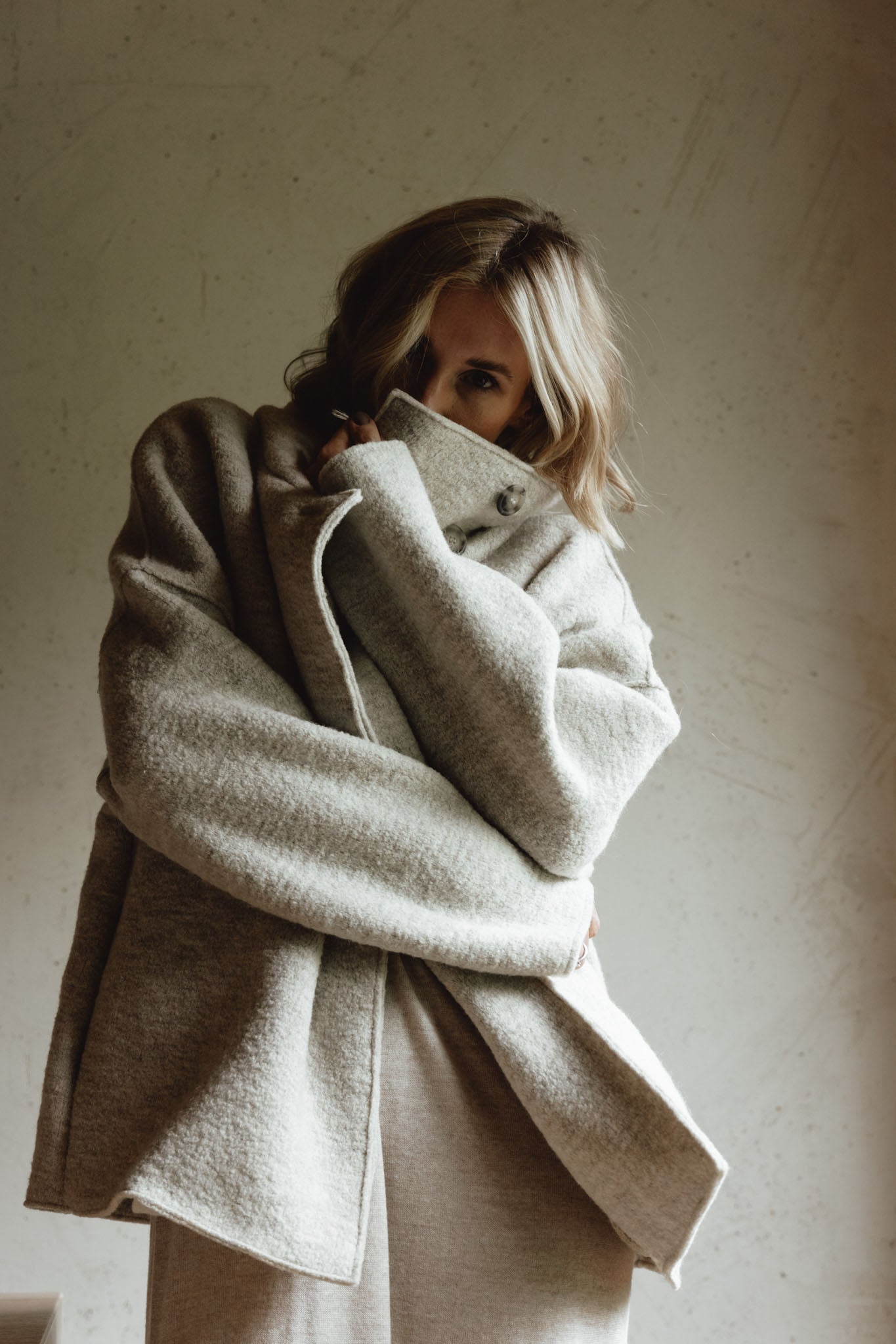 Boiled wool jacket with stand-up collar