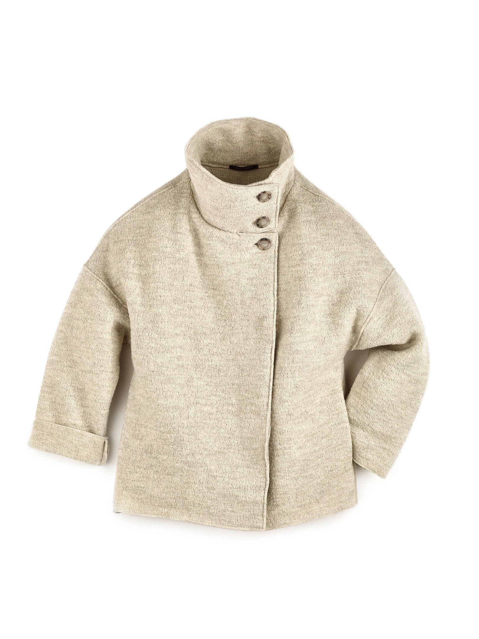 Boiled wool jacket with stand-up collar