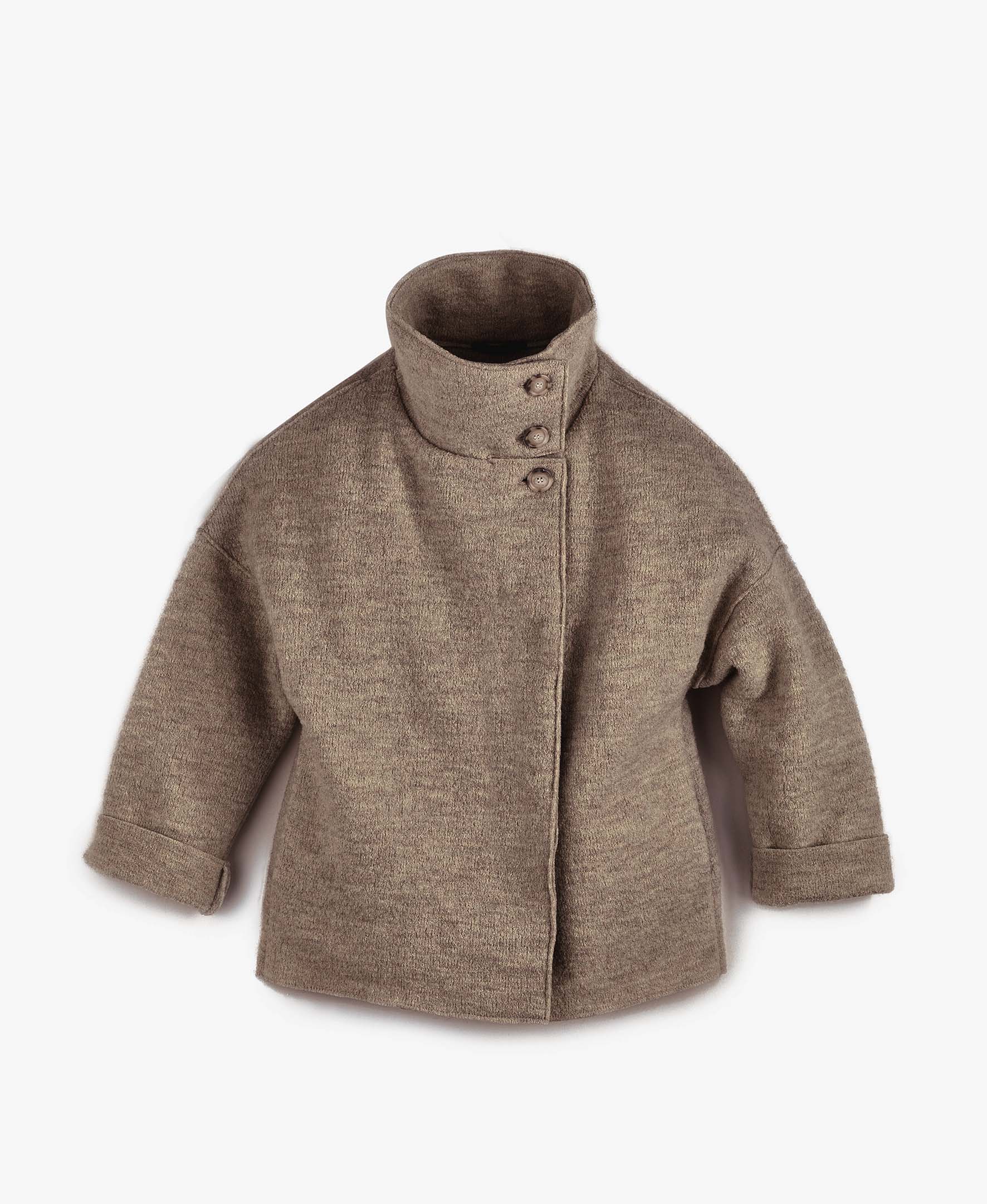 Boiled wool jacket with stand-up collar
