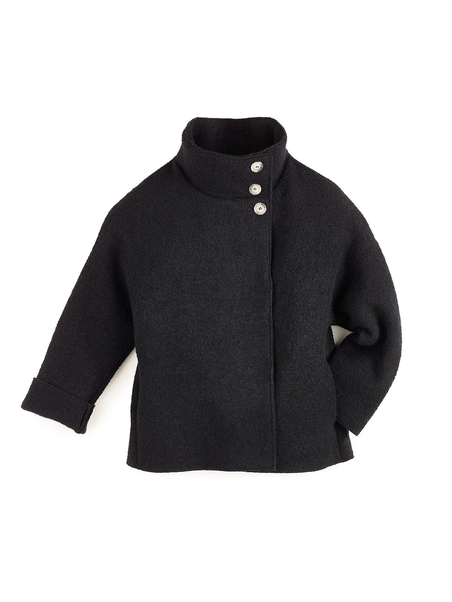 Boiled wool jacket with stand-up collar