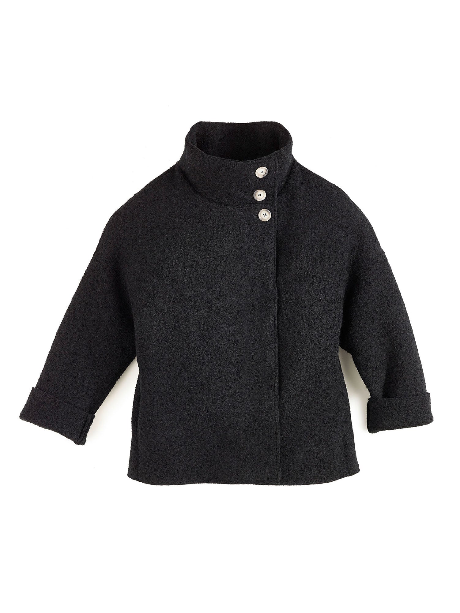 Boiled wool jacket with stand-up collar