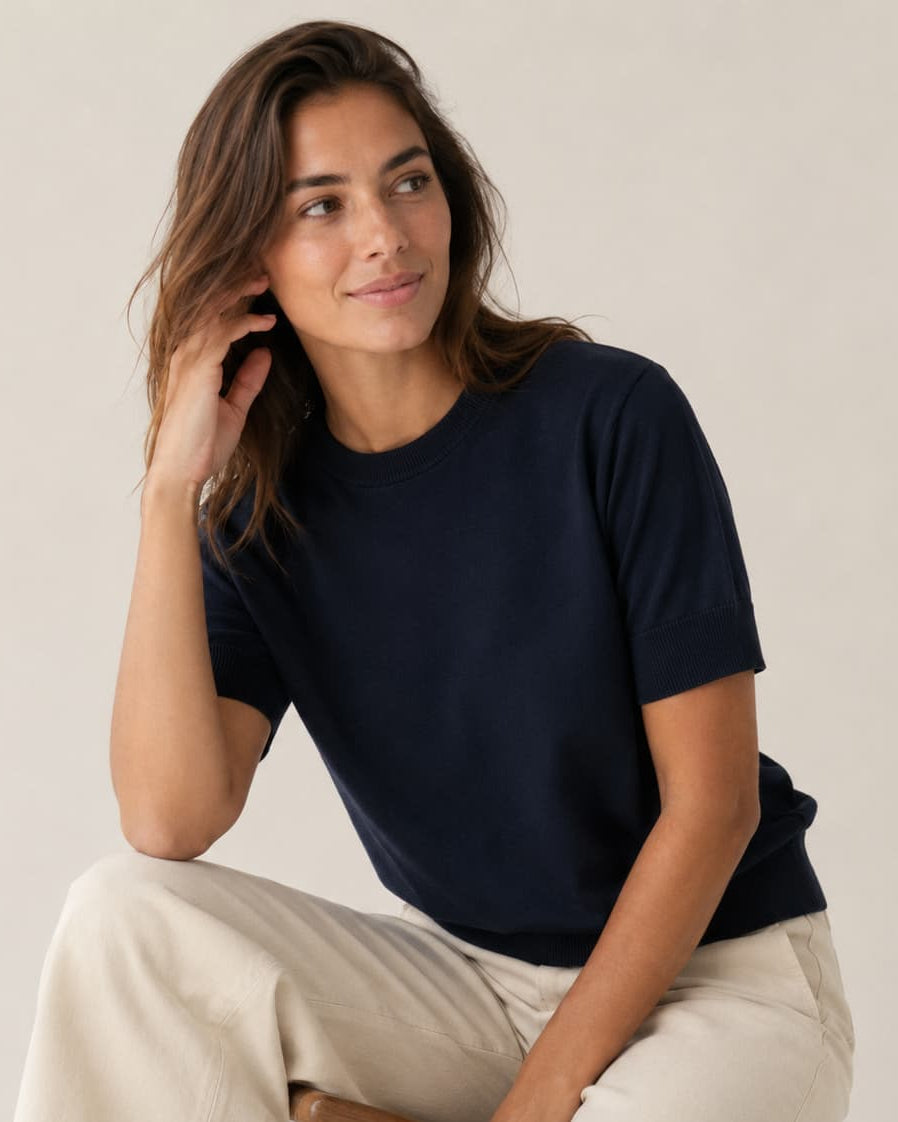 Dünnes Feinstrick T-Shirt aus Merinowolle | Damen