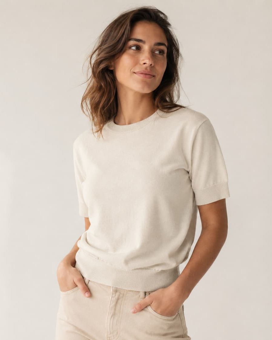 Dünnes Feinstrick T-Shirt aus Merinowolle | Damen