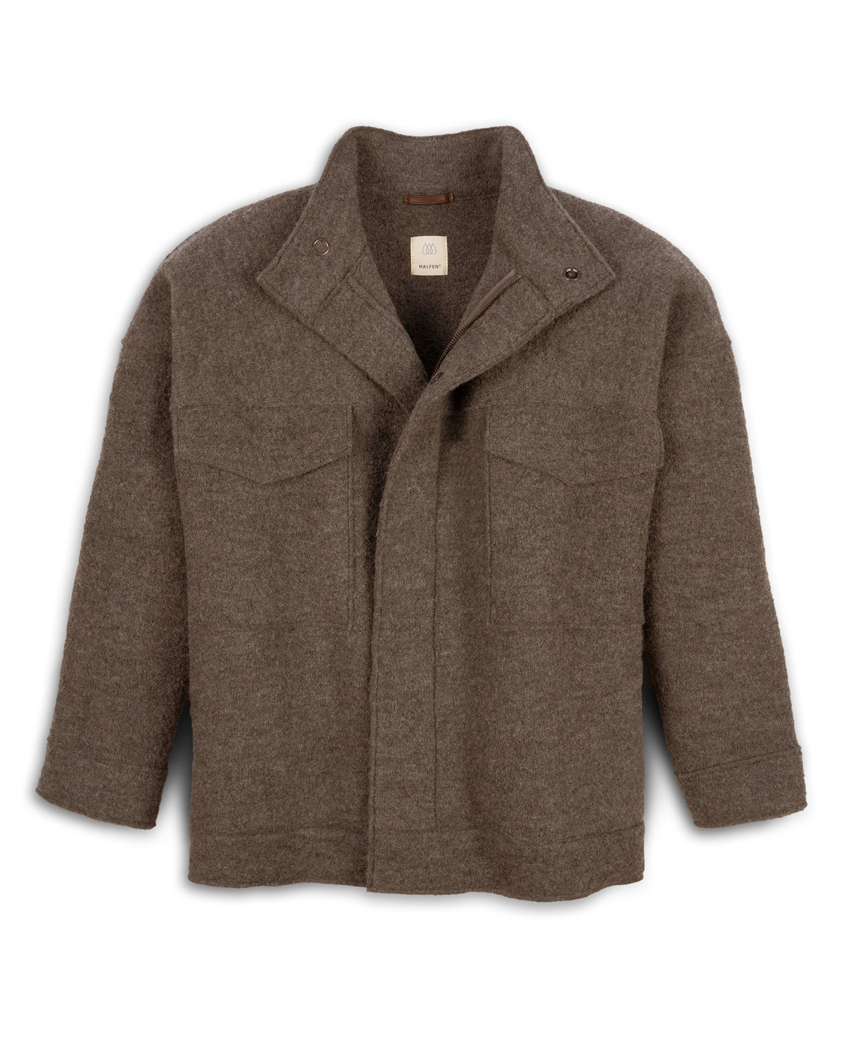 Herren Walkjacke mit Stehkragen in Nuss