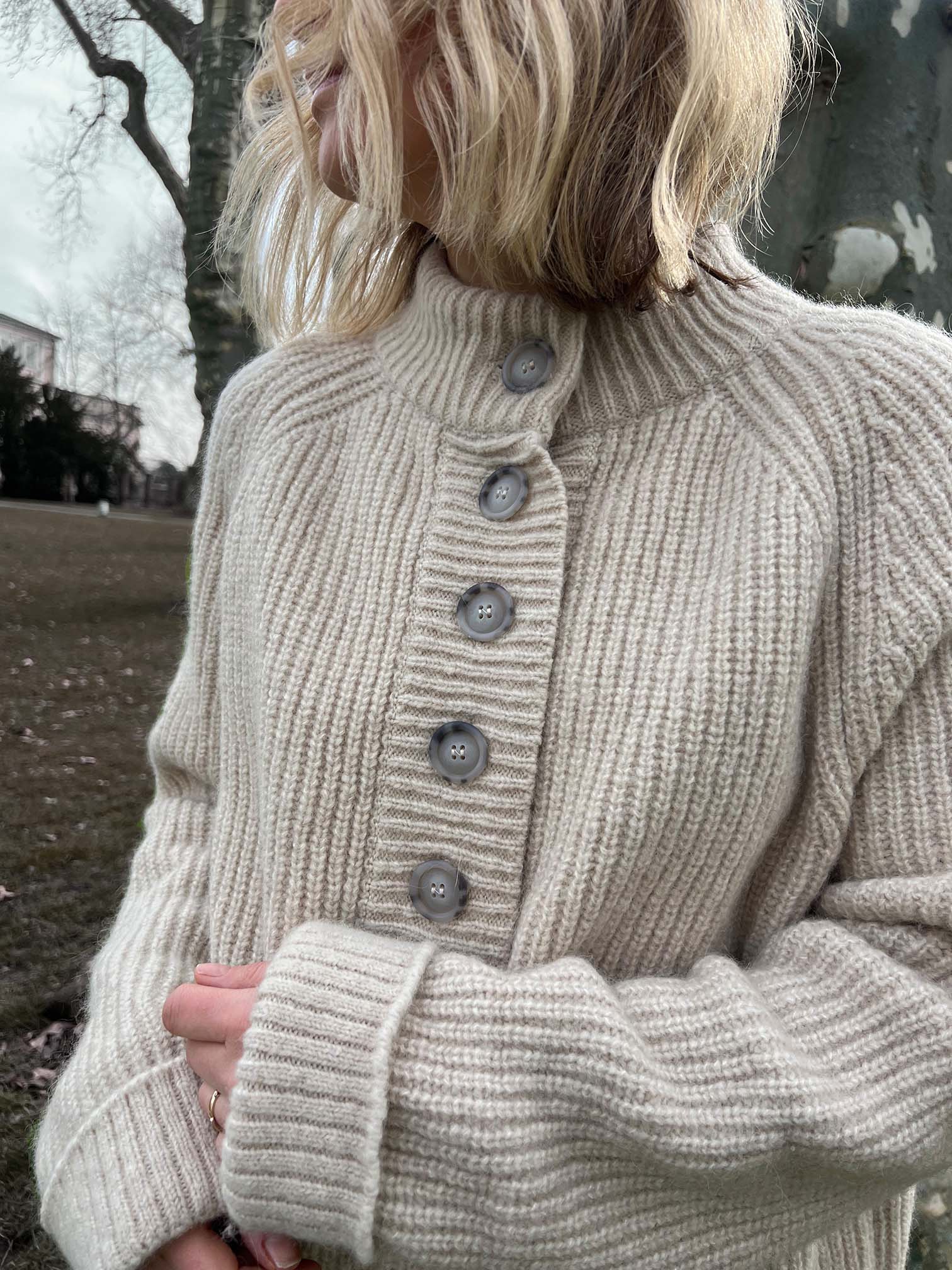 Struktur Sweater mit Knopfleiste aus Alpaka | Damen