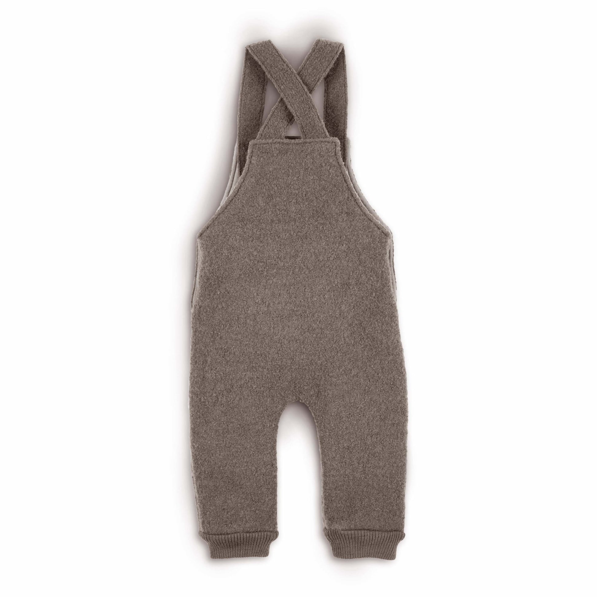 Latzhose aus Wollwalk für Kinder in Nuss von hinten