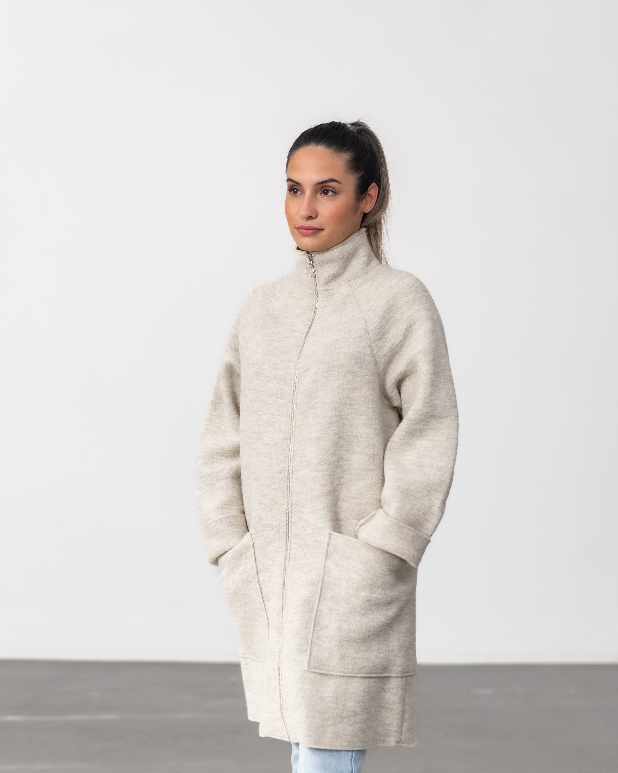 Women's Boiled Wool Short Coat - Halfen