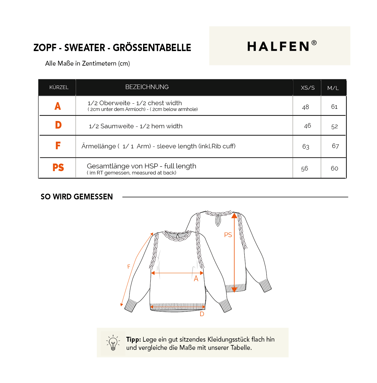 Größentabelle Sweater mit Flechtdetails aus Alpaka  | Damen