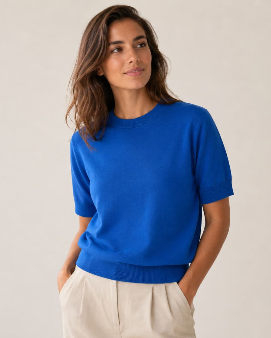 Dünnes Feinstrick T-Shirt aus Merinowolle | Damen