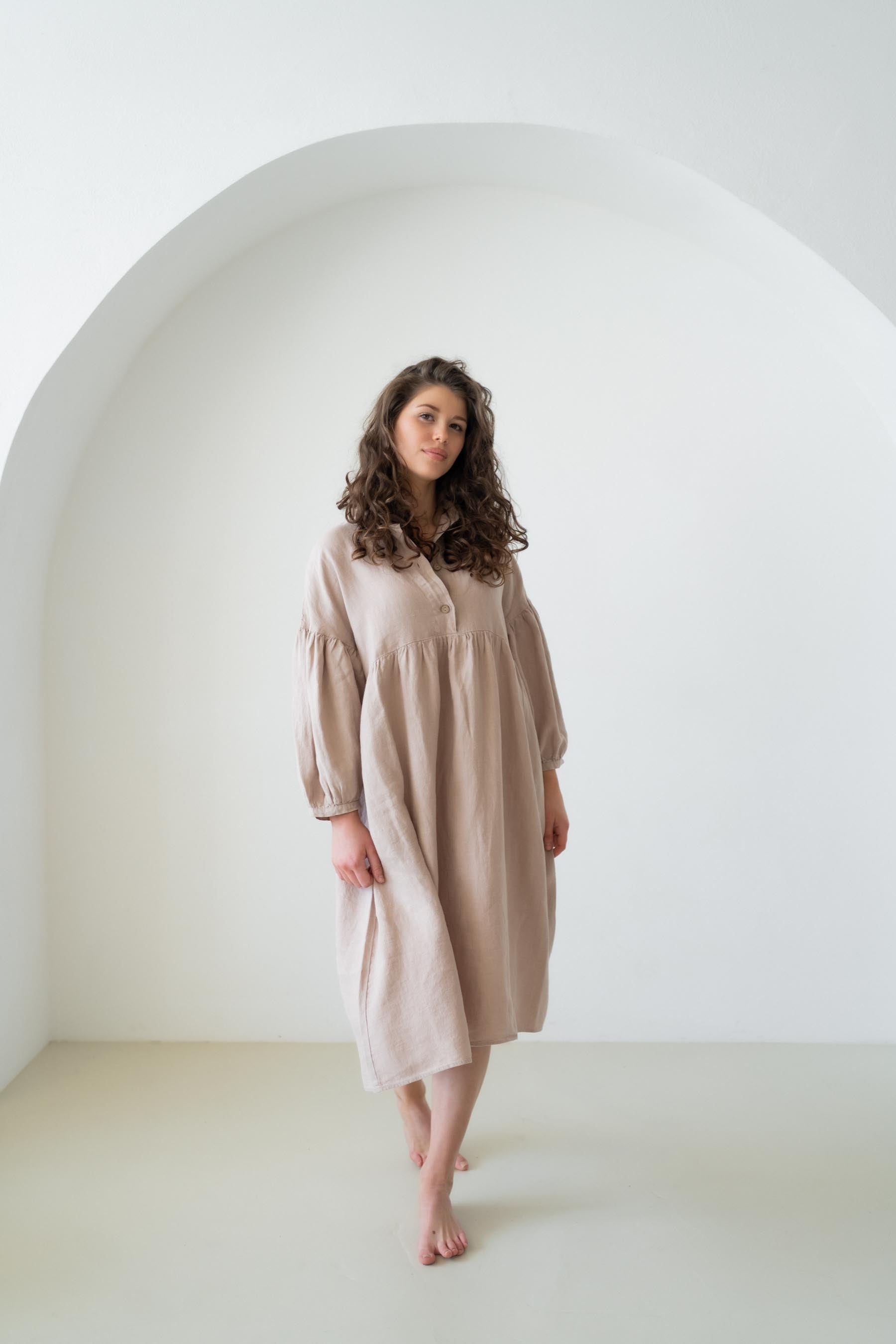 Damen Oversized Leinen Kleid
