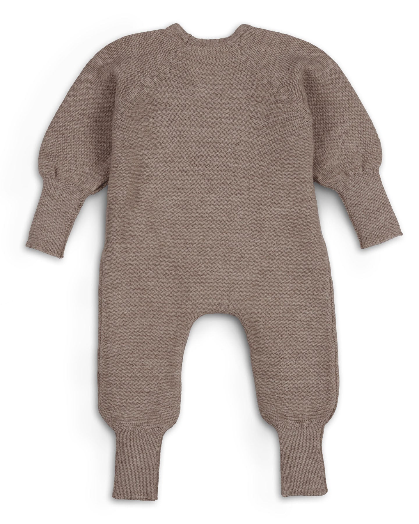 Strickoverall für Babys aus Merinowolle in Nuss – Ansicht von hinten