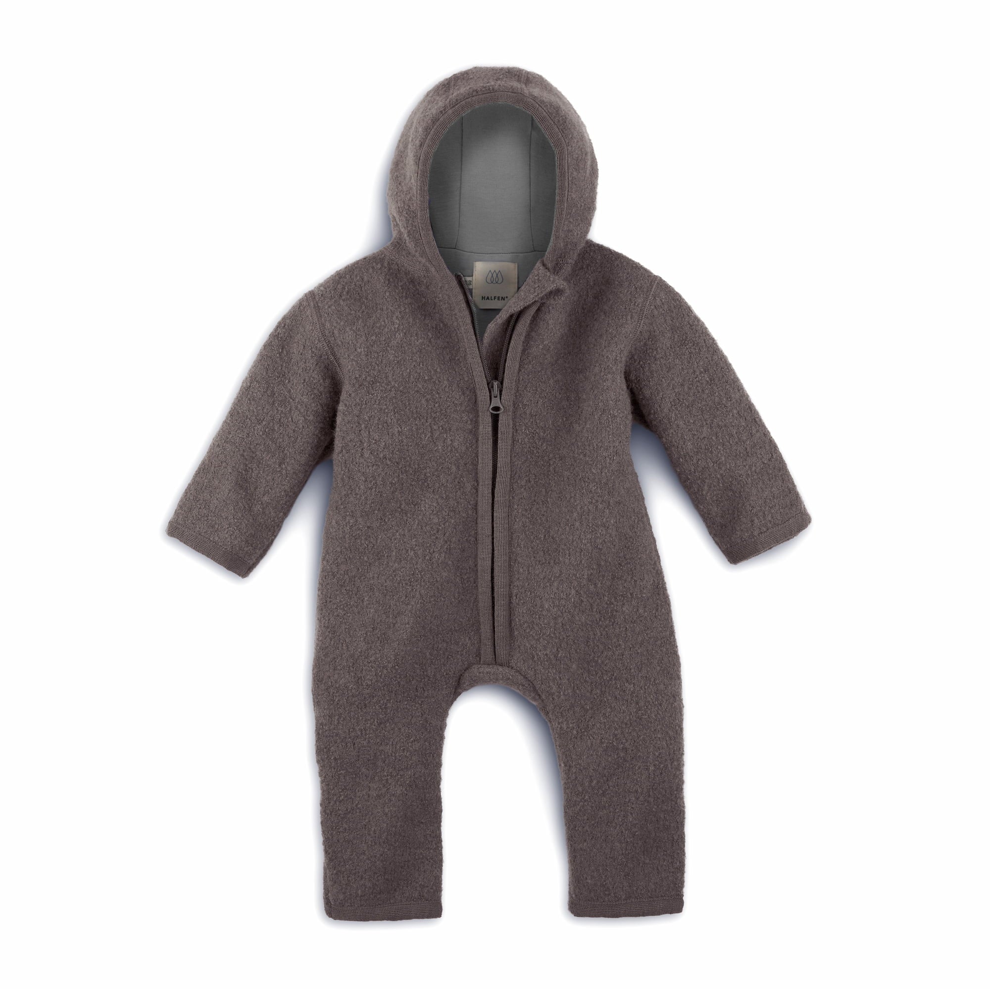 Halfen Wollwalk Overall in Nuss von vorne