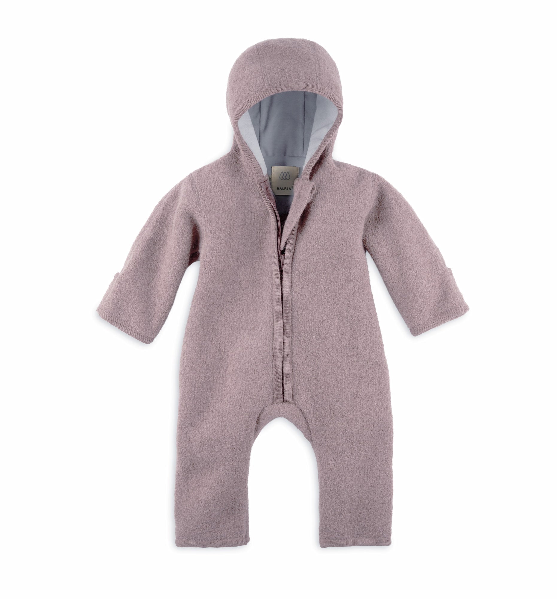 Wollwalk Overall für Babys in Mauve von vorne